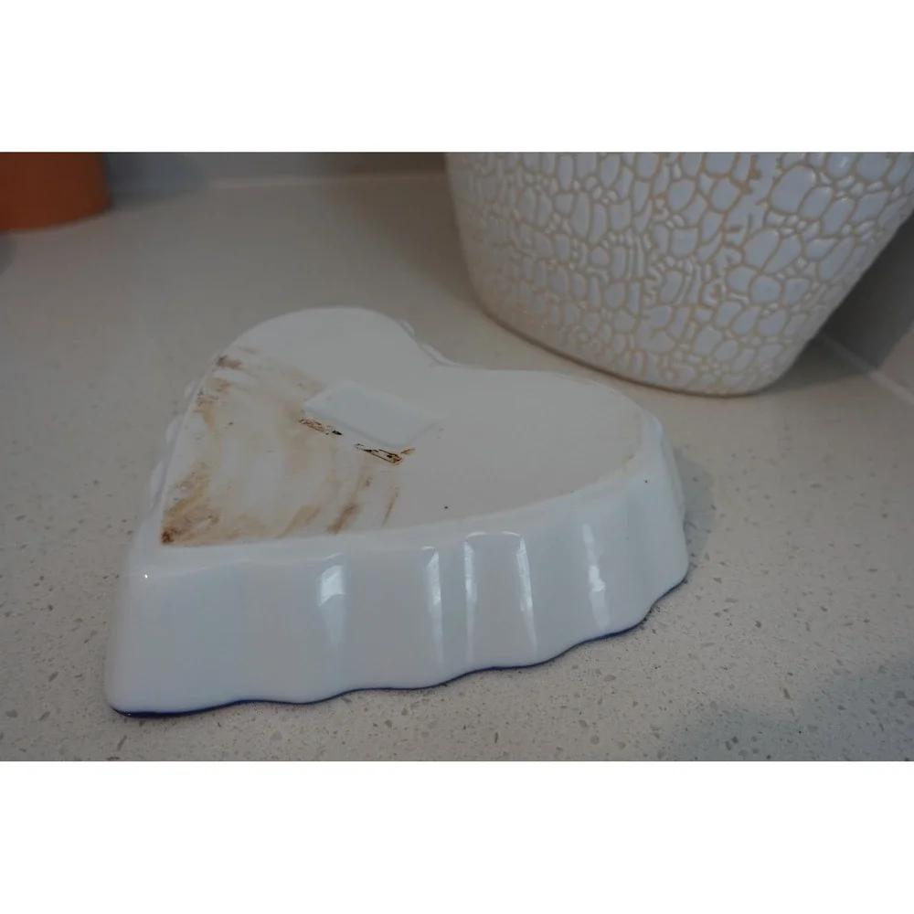 Heart Shaped‎ Trinket Dish Floral Blue Purple White Ceramic Decor